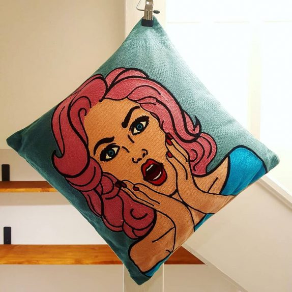 AAAAH Embroidered Pop Art Style Cushion