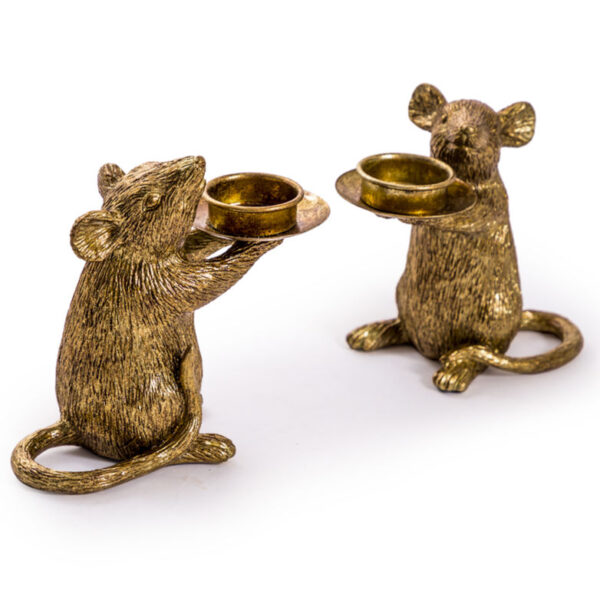 Pair Of Mouse Candle Holders In Gold