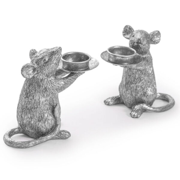 Pair Of Mouse Candle Holders In Silver