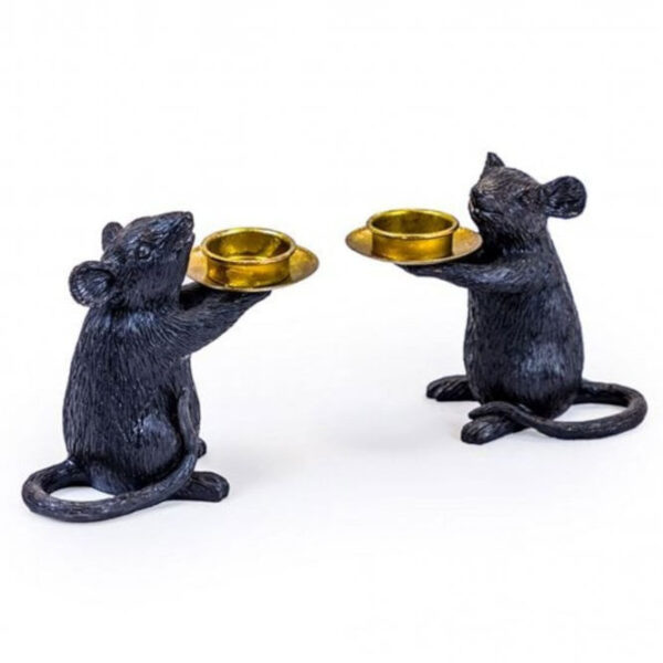Pair Of Mouse Candle Holders In Black