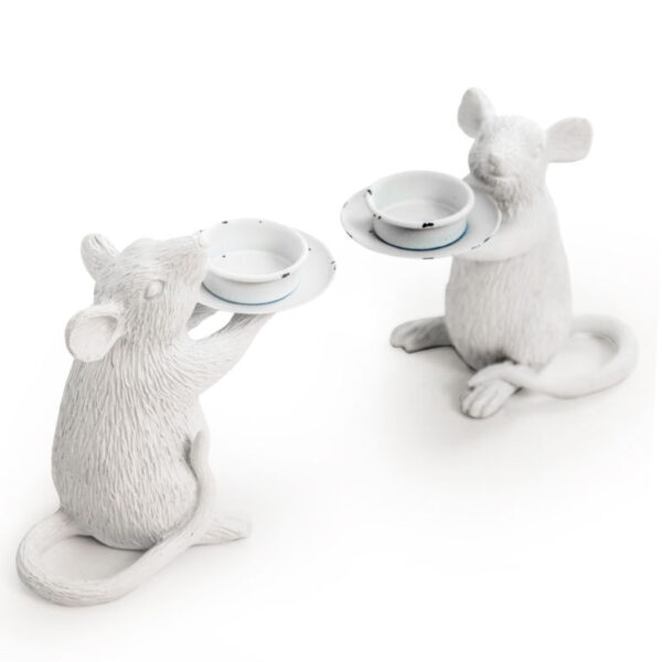 Pair Of Mouse Candle Holders In White