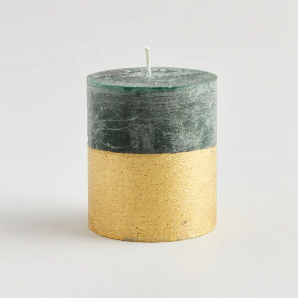 Gold Dipped Pillar Candle: Winter Thyme