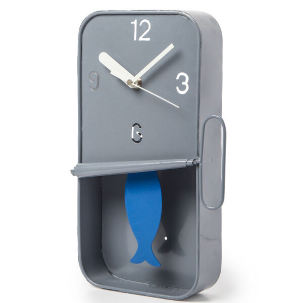 Grey Metal Sardine Tin Pendulum Wall Clock