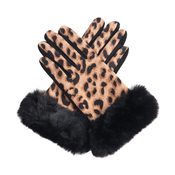Animal print faux fur gloves
