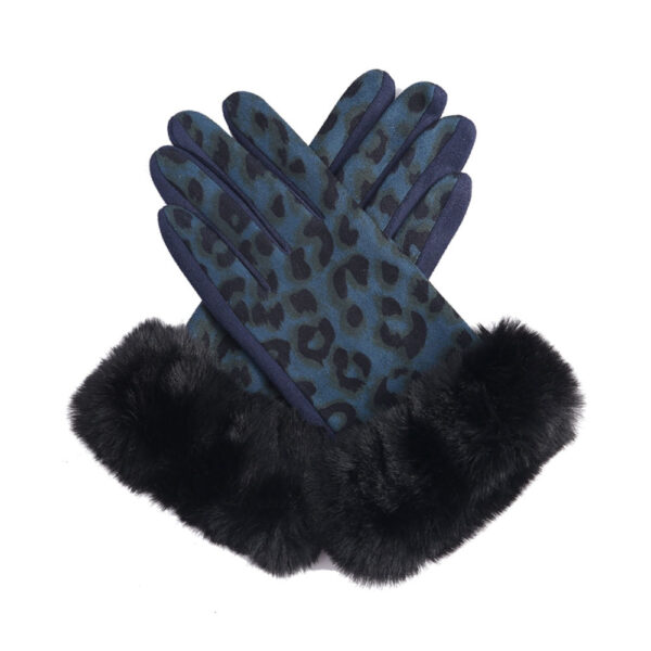 Animal print faux fur gloves navy