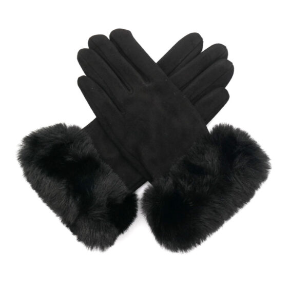 Black faux fur trim gloves