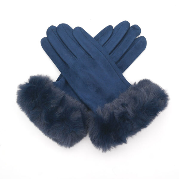 Navy faux fur trim gloves